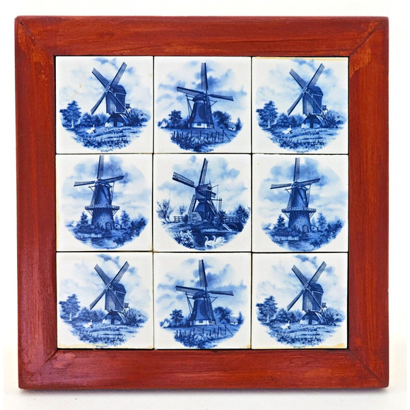 TRIVET-WALL HANGING-Blue White Delft Tiles-Windmills-Various Designs-7.5 x 7.5 - Picture 5 of 8